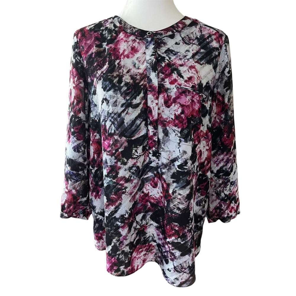 NYDJ Magenta & Black Abstract Patterned Blouse US M